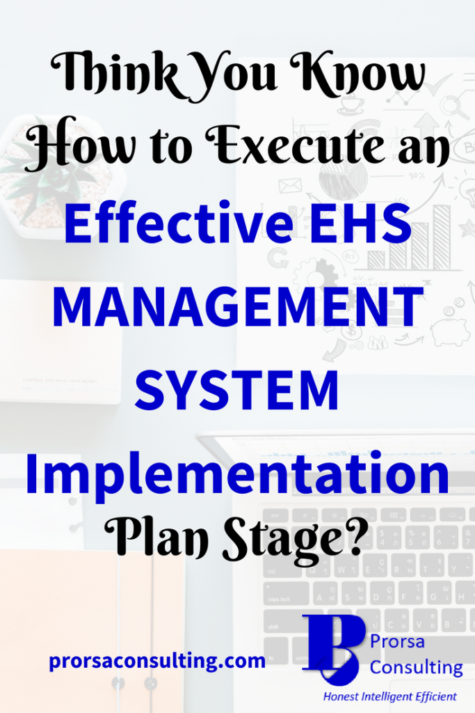 EHS Management System Implementation Plan Stage Pinterest pin depicting a team of adults working around a computer.
