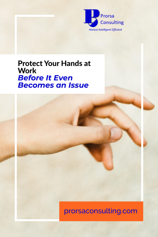 Protect your hands at work Pinterest pin showing a hand in front of a beige background.