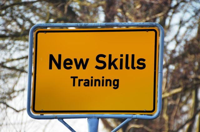 Road sign that reads New Skills Training.