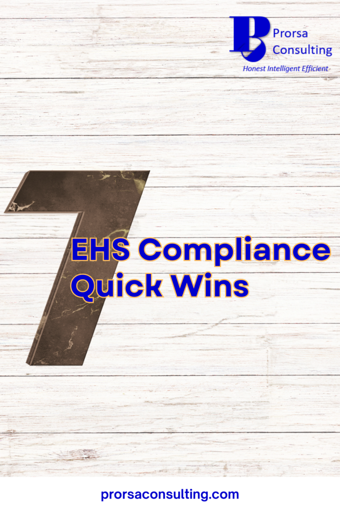 Pinterest pin depicting white wood paneling with the headline 7 EHS Compliance Quick Wins.