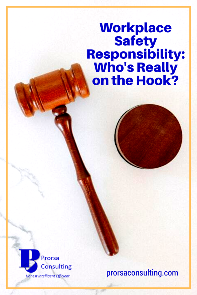 Workplace safety responsibility Pinterest pin 3 depicting a judge's gavel.