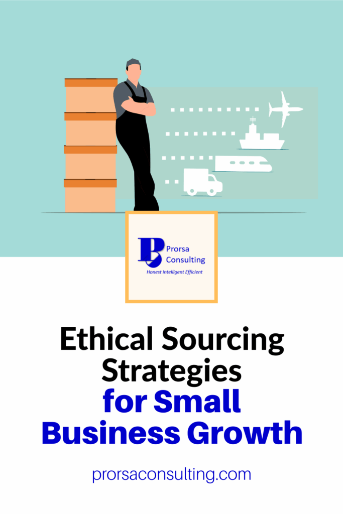 Ethical-sourcing-strategies-Pinterest-pin-3-graphic-showing-working-leaning-against-shipping-boxes-with-icons-for-different-transportation-modes